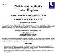 Part-145 Repair Station Air Agency Certificate